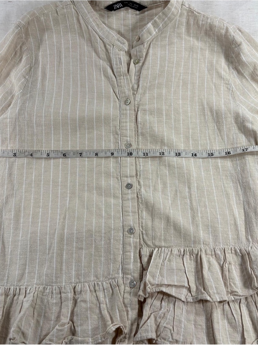 Zara Cream Striped Ruffle Button-Down Blouse - Picture 4 of 7